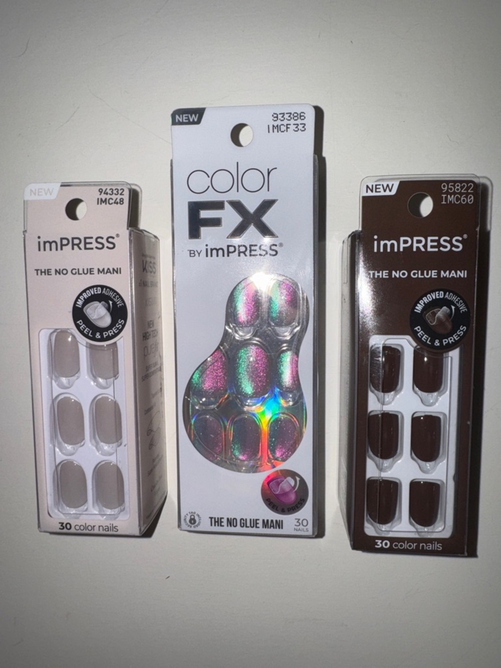Lot of 3 KISS Impress No Glue Mani Sets New High Tech Pure Fit